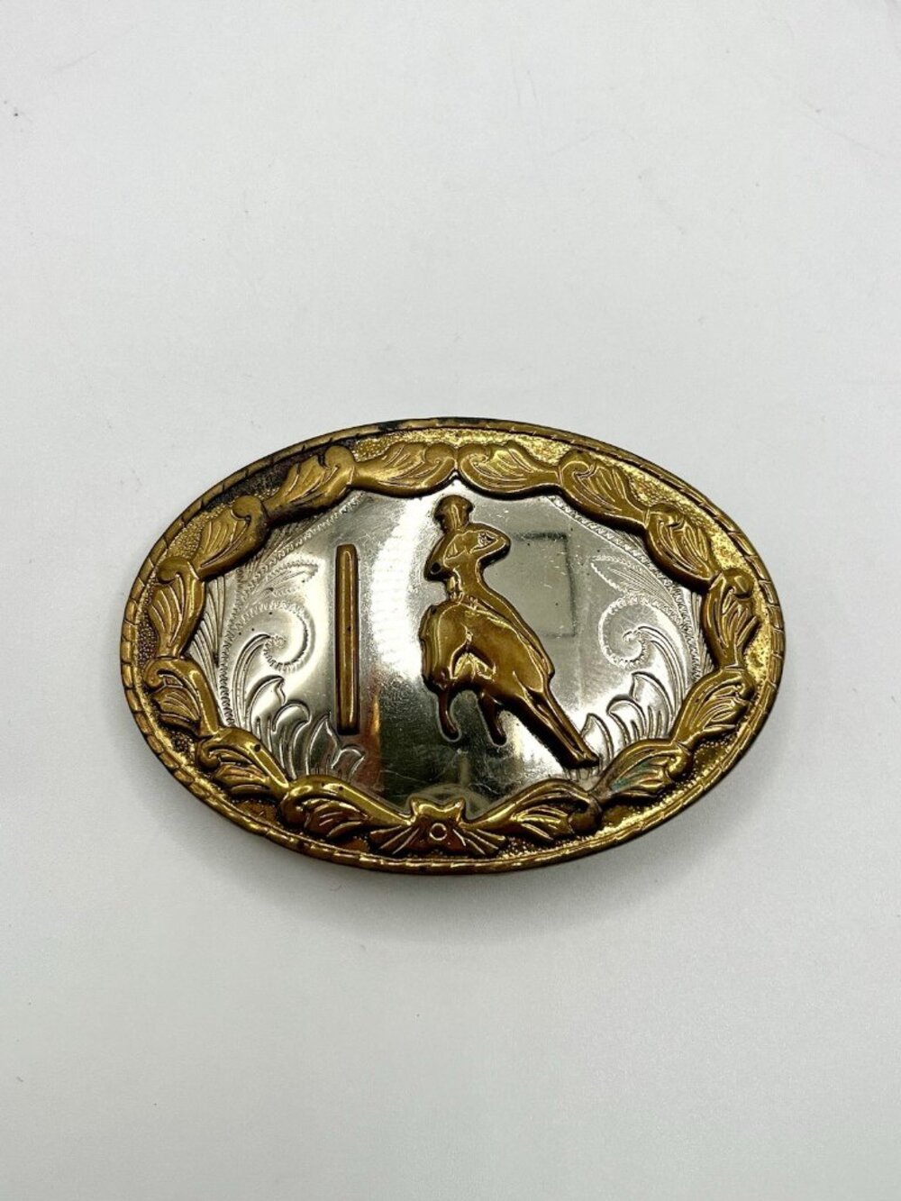 Vintage German Silver Western Cowboy Belt Buckle Bronc Rider Rodeo Gold Tone